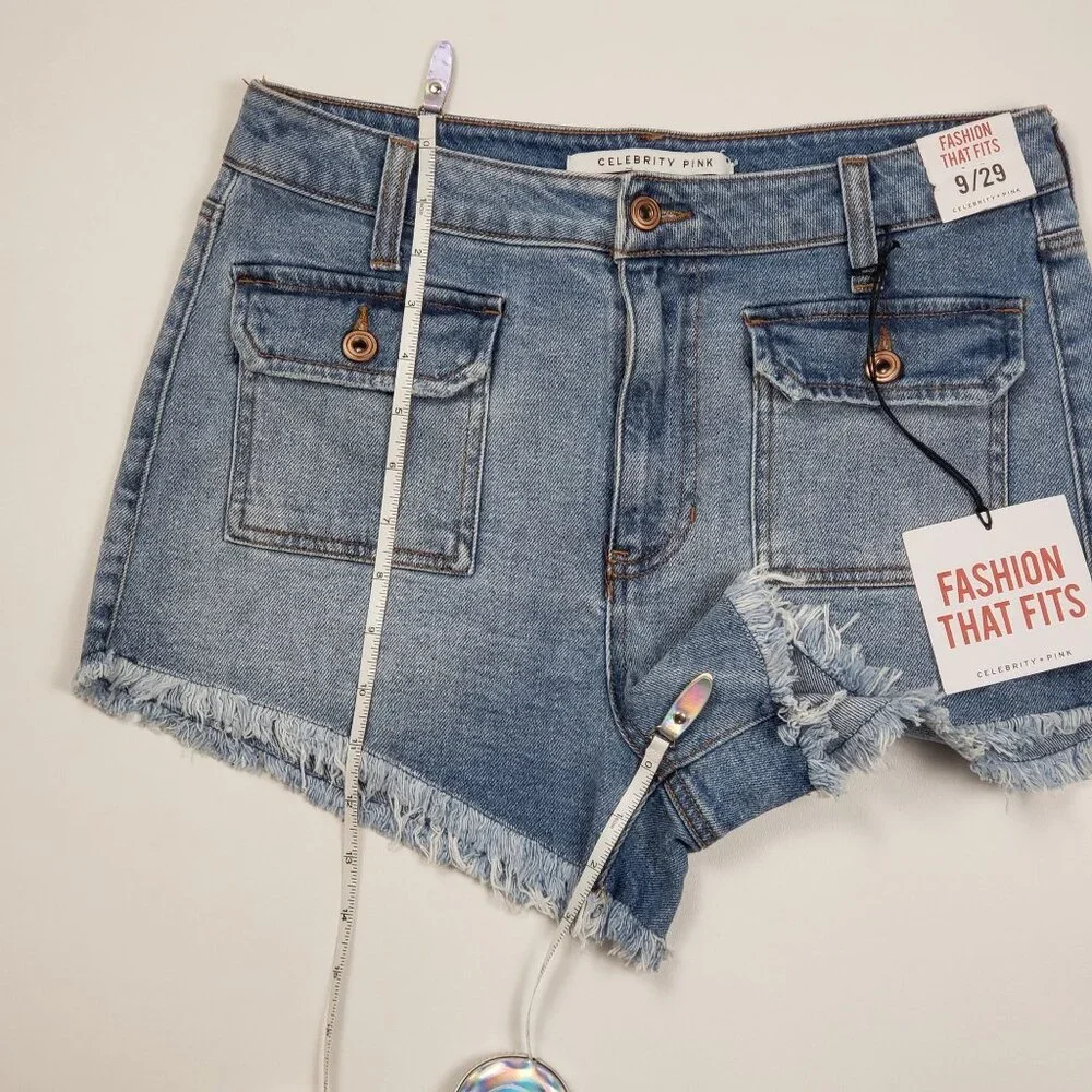 Celebrity Pink Raw Edge Cutoff Denim Shorts Womens 9/29 Blue Motivational Wash - Picture 8 of 16